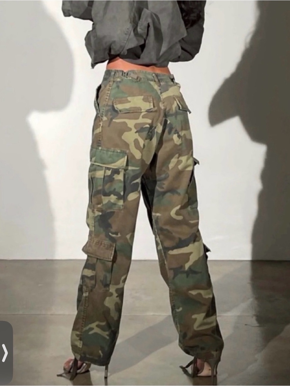 Local European Camo Wide-Leg Cargo Pants - Olive Green